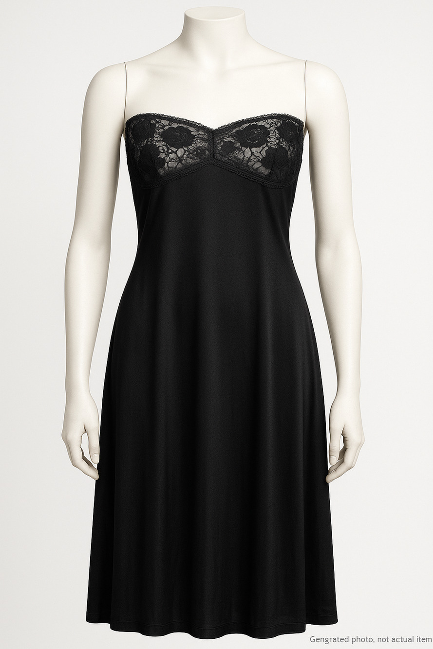 Vintage Gothic Lace Full Slip Dark Glam Lingerie Nightgown Black 36 Aristocraft